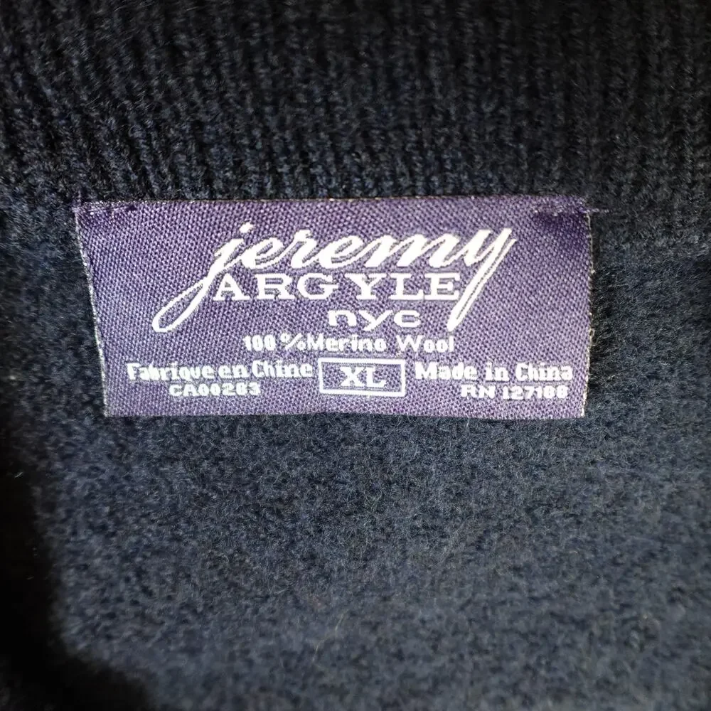 Jeremy Argyle Sweater‎ Mens Extra Large Merino Wool 1/4 Zip Jumper Pullover Navy